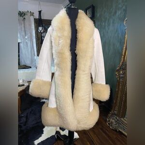 Vintage Robert Meshekoff 60s 70s lamb, leather and fur coat small white